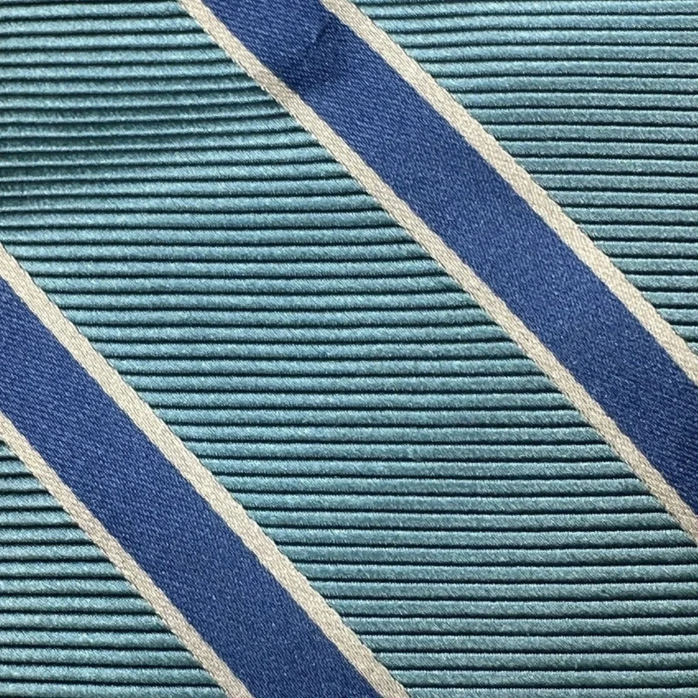 Brooks Brothers 346 Silk Tie Aqua Blue Stripe Repp Classic Mens Necktie 59x3.25
